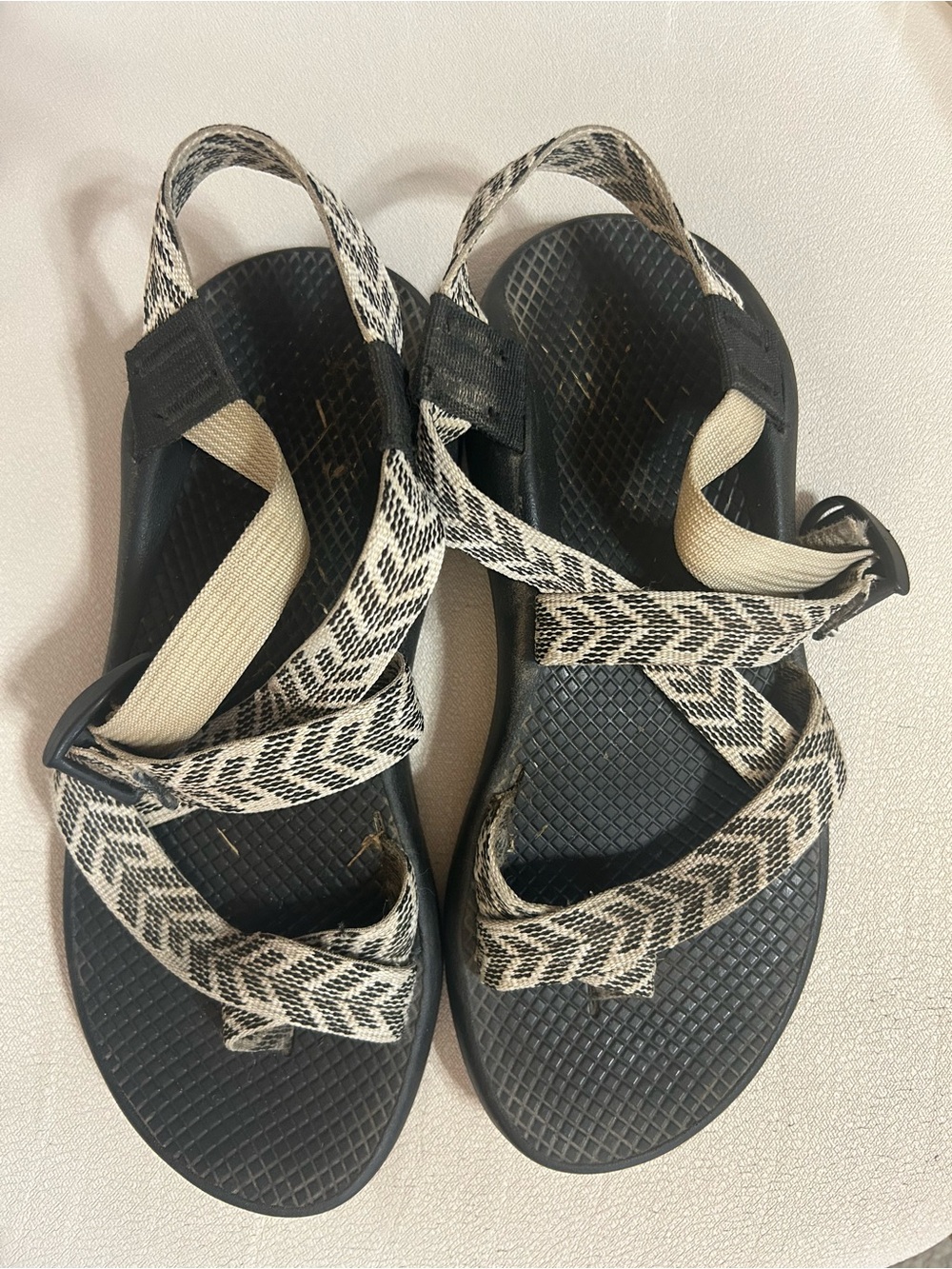 Chaco Black Sandals with Cream Patterned Straps